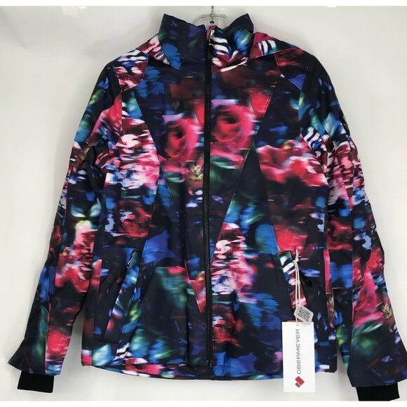 Obermeyer Ski Jacket Girls Size Medium 10-12 Teen Floral Hooded Snowboarding - Picture 1 of 9